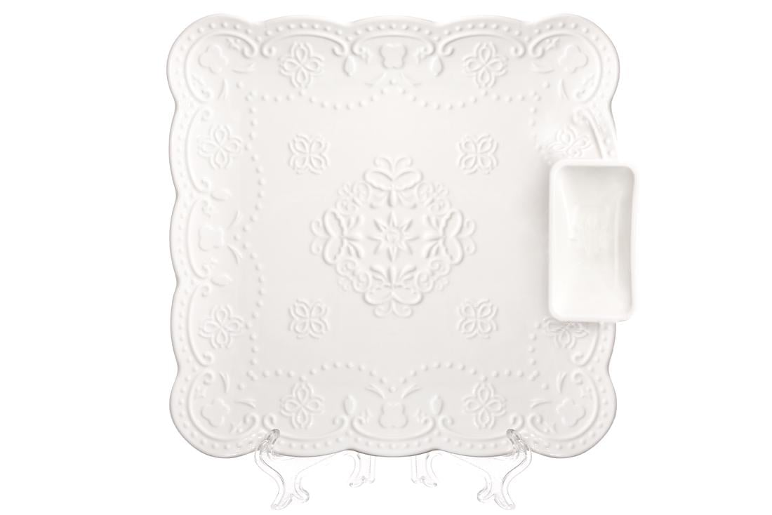 Набор блюд с соусником BonaDi Кружево фарфор 26 см 2 шт. (988-384)