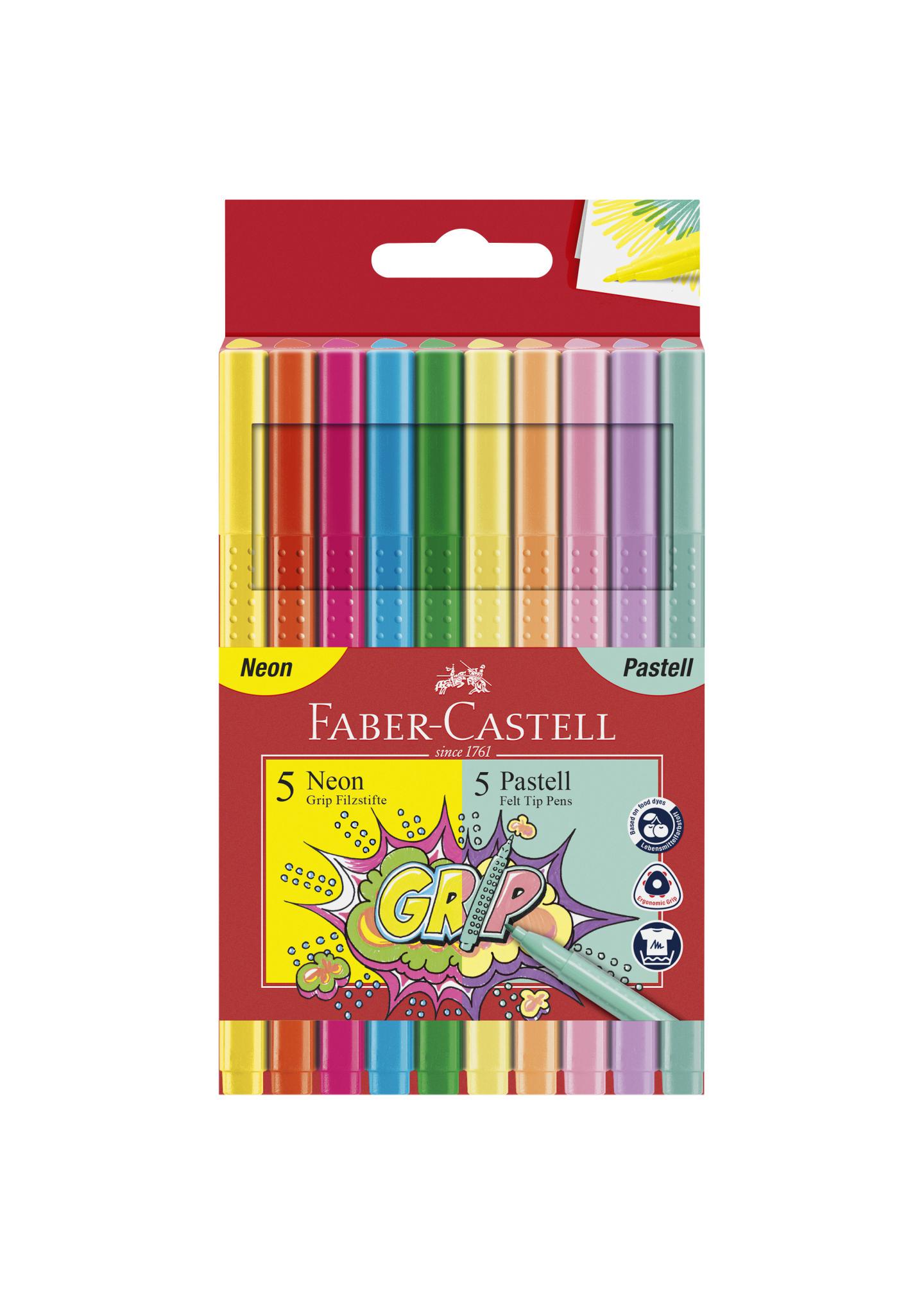 Фломастери Faber-Castell Grip Neon Pastel тригранні 10 кольорів (155312) - фото 1