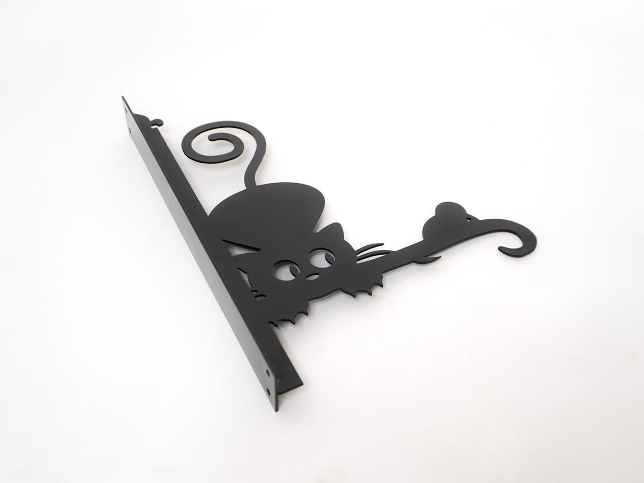 Кронштейн Кот и мышка для кашпо с цветами метал Черный (Б008) - фото 3