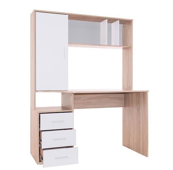 Стіл комп'ютерний з поличками та ящиками Дуб сонома/Білий (15207061) - фото 4 Стіл комп'ютерний з поличками та ящиками Дуб сонома/Білий (15207061) - фото 4