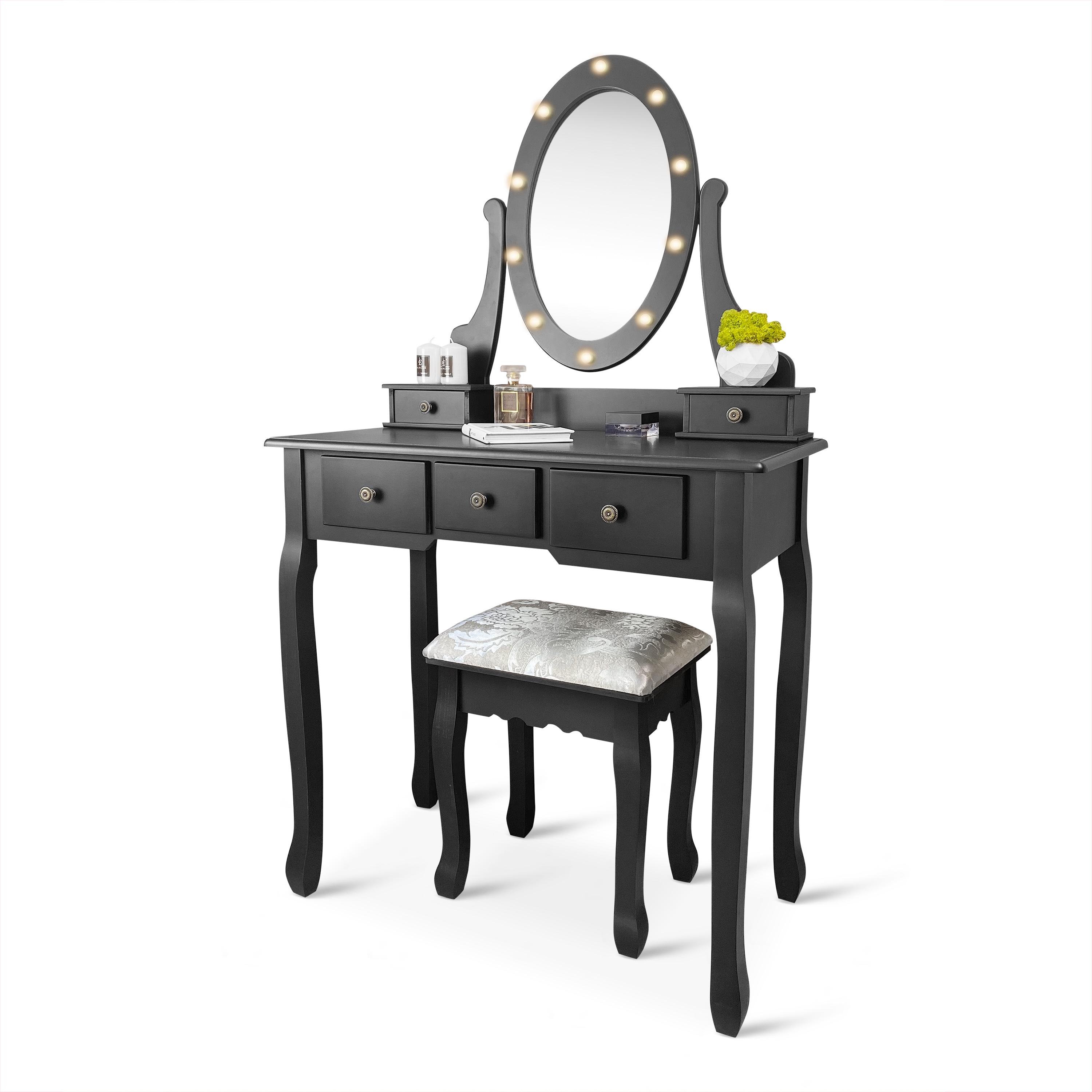Туалетный столик с зеркалом Homart Denver с подсветкой и табуретом Черный (9360)