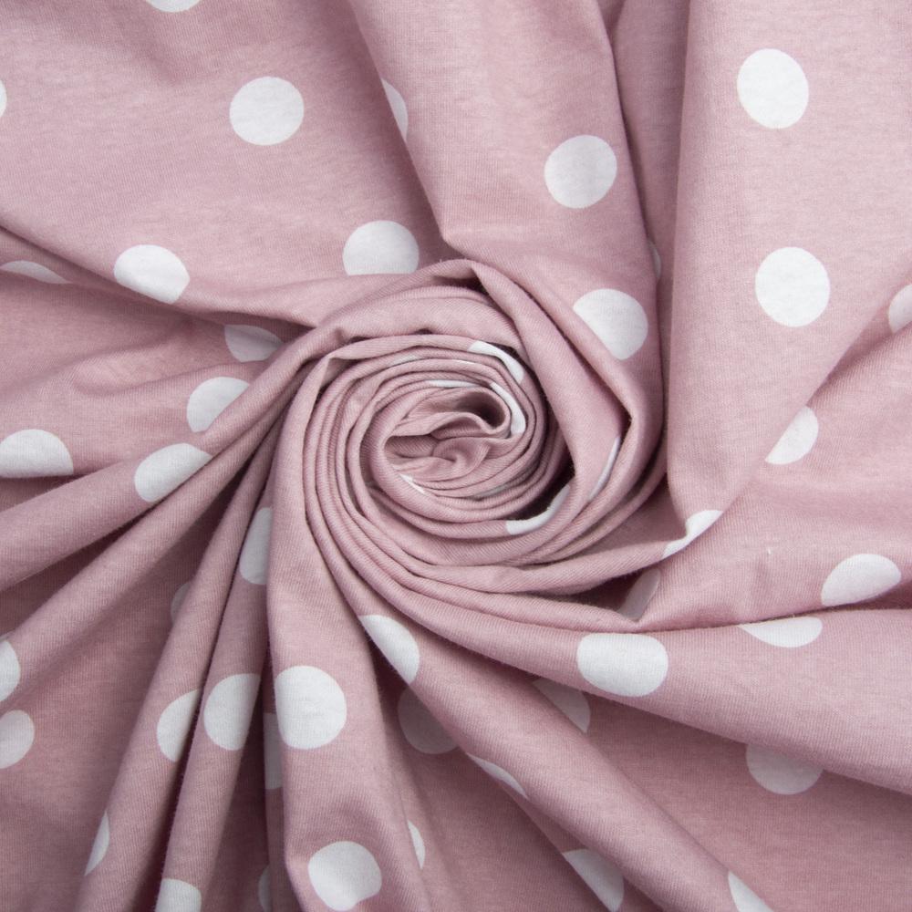 Тканина трикотаж бавовна 150 г/м2 горошок Пудра (22740)