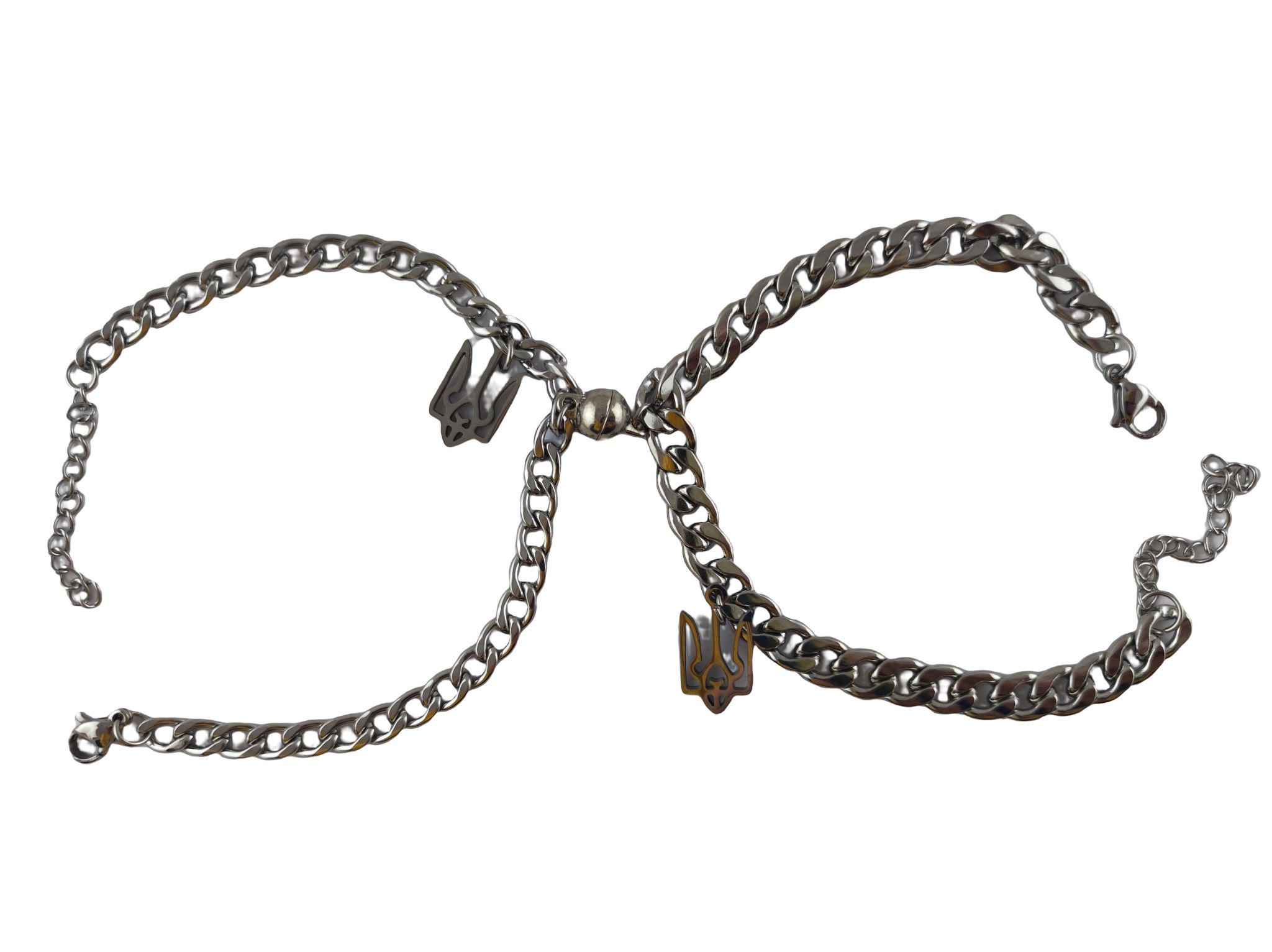 Браслеты парные с гербом Украины на магнитах металл Серебристый (138992-2)