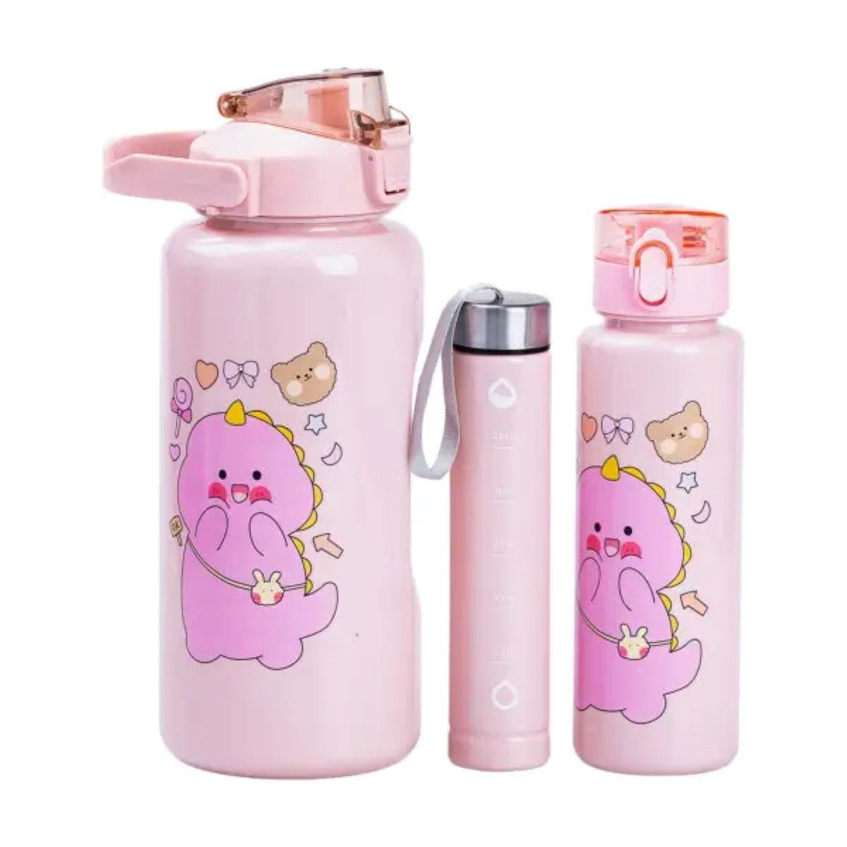 Набір багаторазових пляшок 3в1 Дракоша 0,3 л/0,7 л/2 л Рожевий (HPZSB120013P)