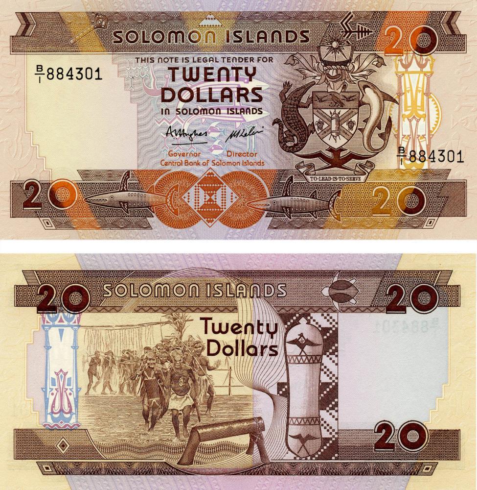 Колекційна банкнота Соломонові острови 20 доларів 1986 UNC P16 (Б05669)