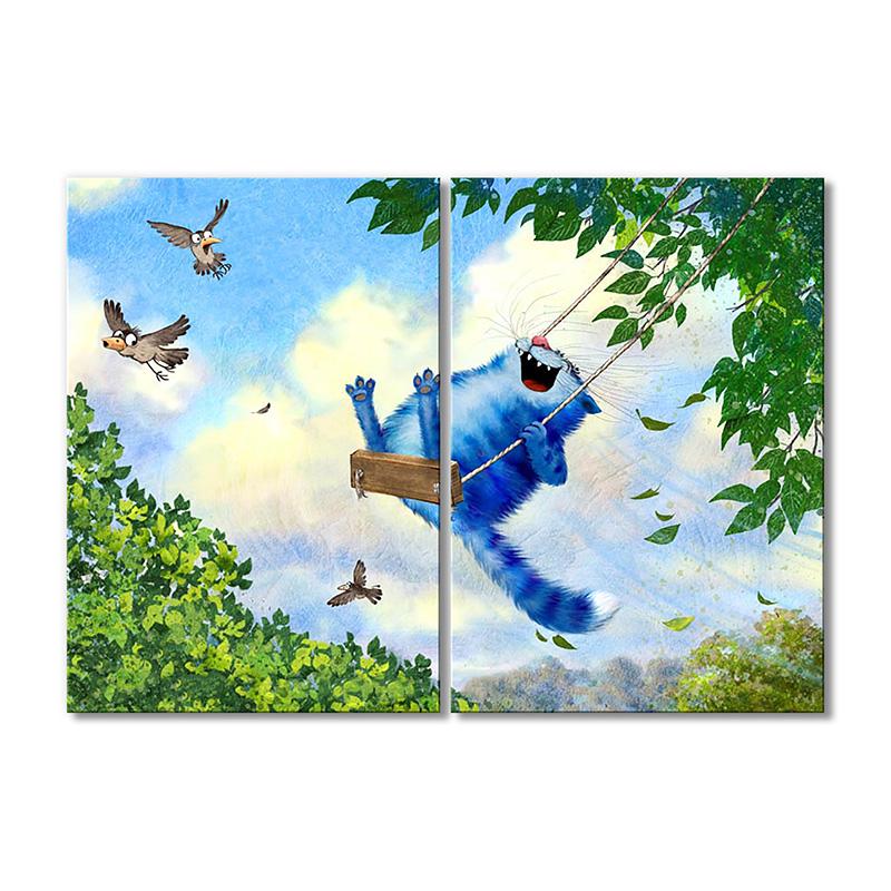 Модульная картина Котячие качели 2 модуля 120x180 см