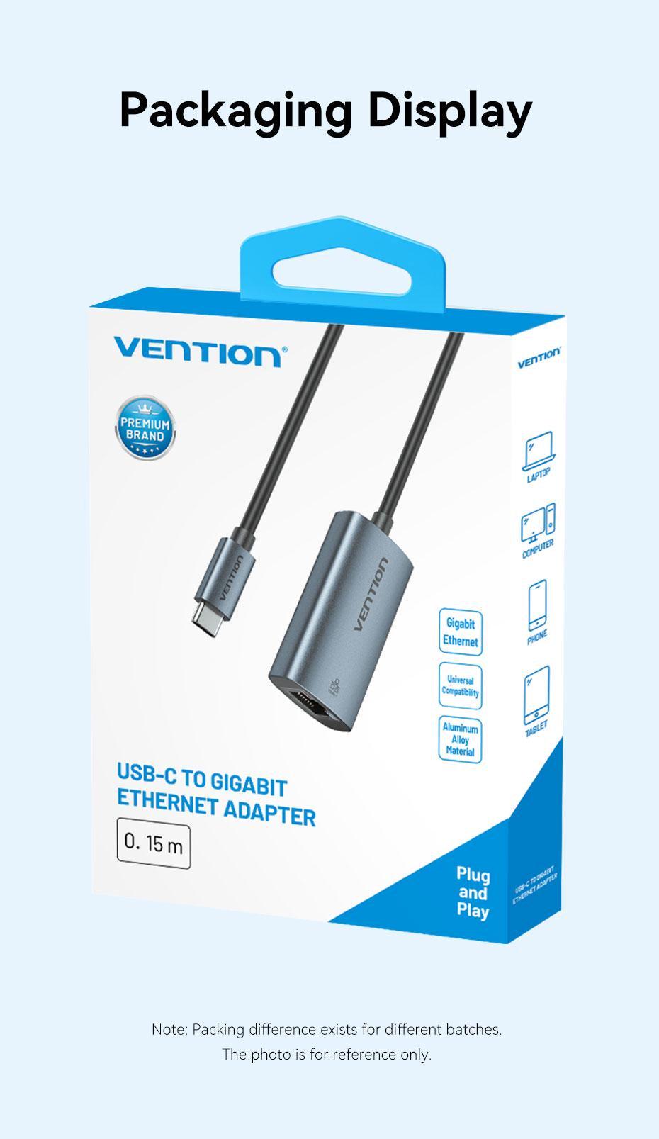 Адаптер Vention USB-C на Gigabit Ethernet 1000 Мбит/с алюминиевый 0.15 м Серый (CFPHB) - фото 16