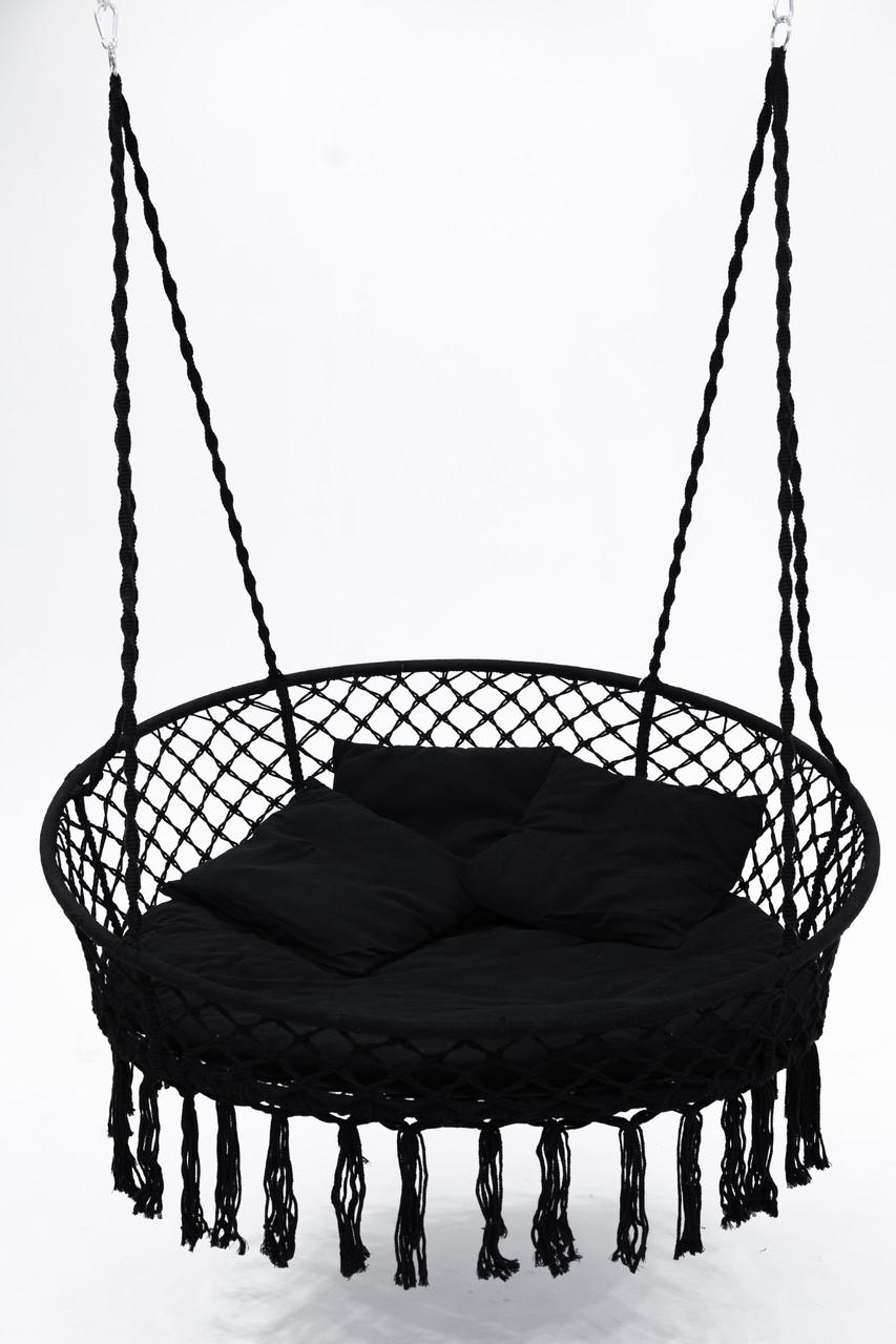 Кресло-качеля подвесное плетеное круглое WCG с мягкой подушкой 140 см Черный (QNSW11BL) - фото 2 Кресло-качеля подвесное плетеное круглое WCG с мягкой подушкой 140 см Черный (QNSW11BL) - фото 2