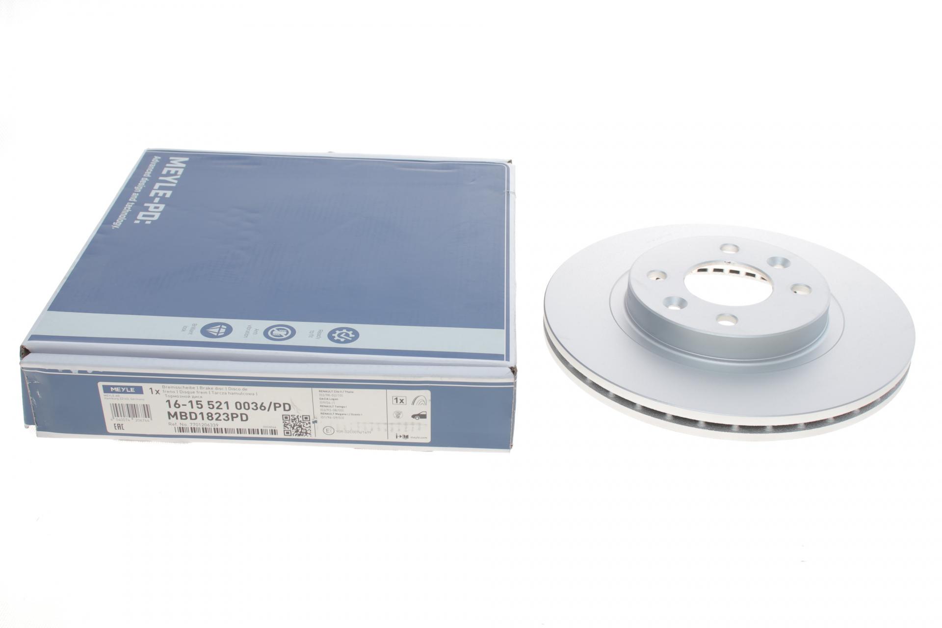 Диск тормозной передний Meyle для Renault Kangoo 97-259x20,7 мм (16-15 521 0036/PD)