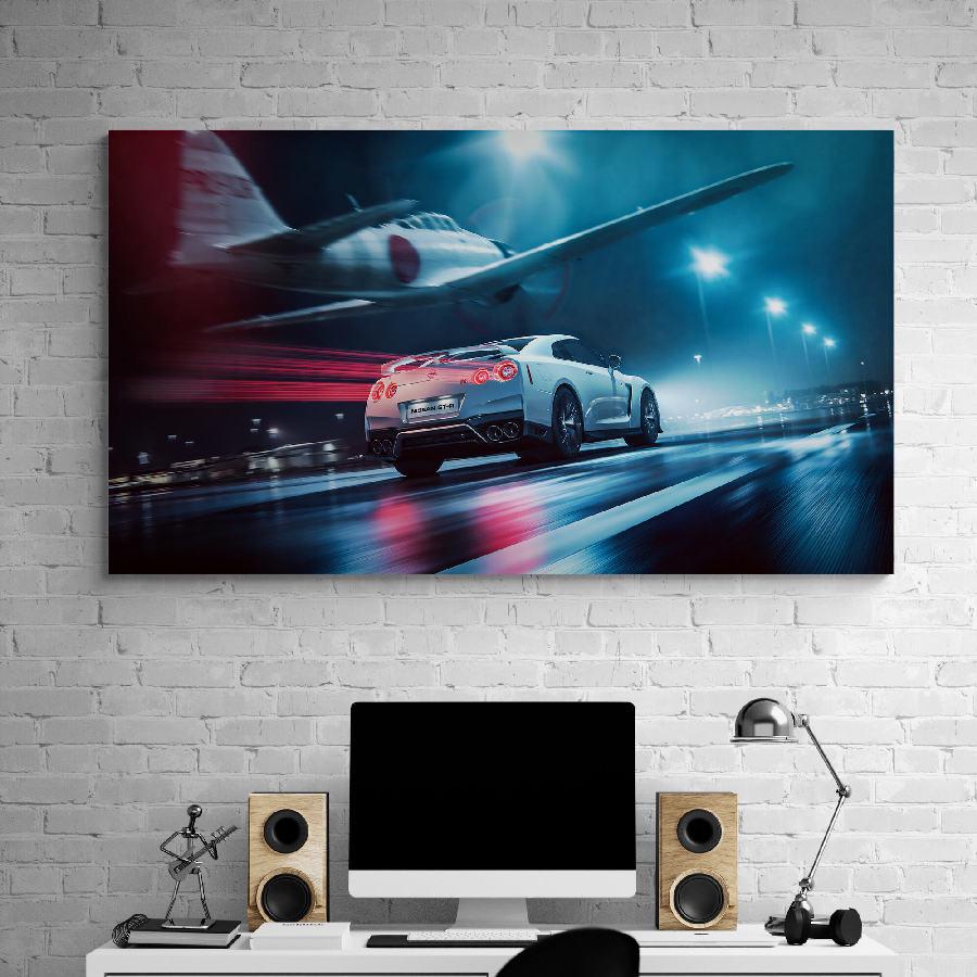 Картина на холсте HolstPrint Спорткар и самолет 50х100 см