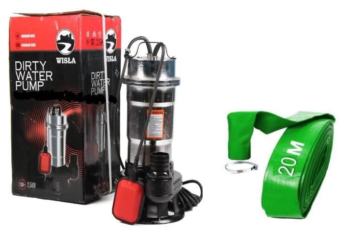 Насос фекальный Wisla WQS 2-2.5 хромированный чугун/нержавейка для грязной воды/фекалий/сливных ям с поплавком шланг 20 м (30489865)