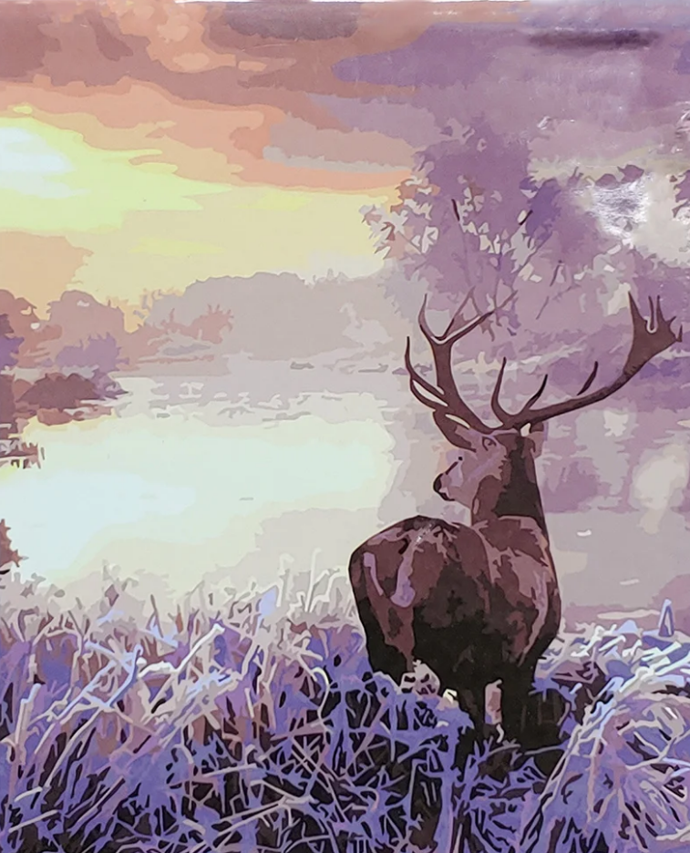 Картина по номерам Strateg Премиум Олень на рассвете с лаком и уровнем 40x50 см (SY6925)
