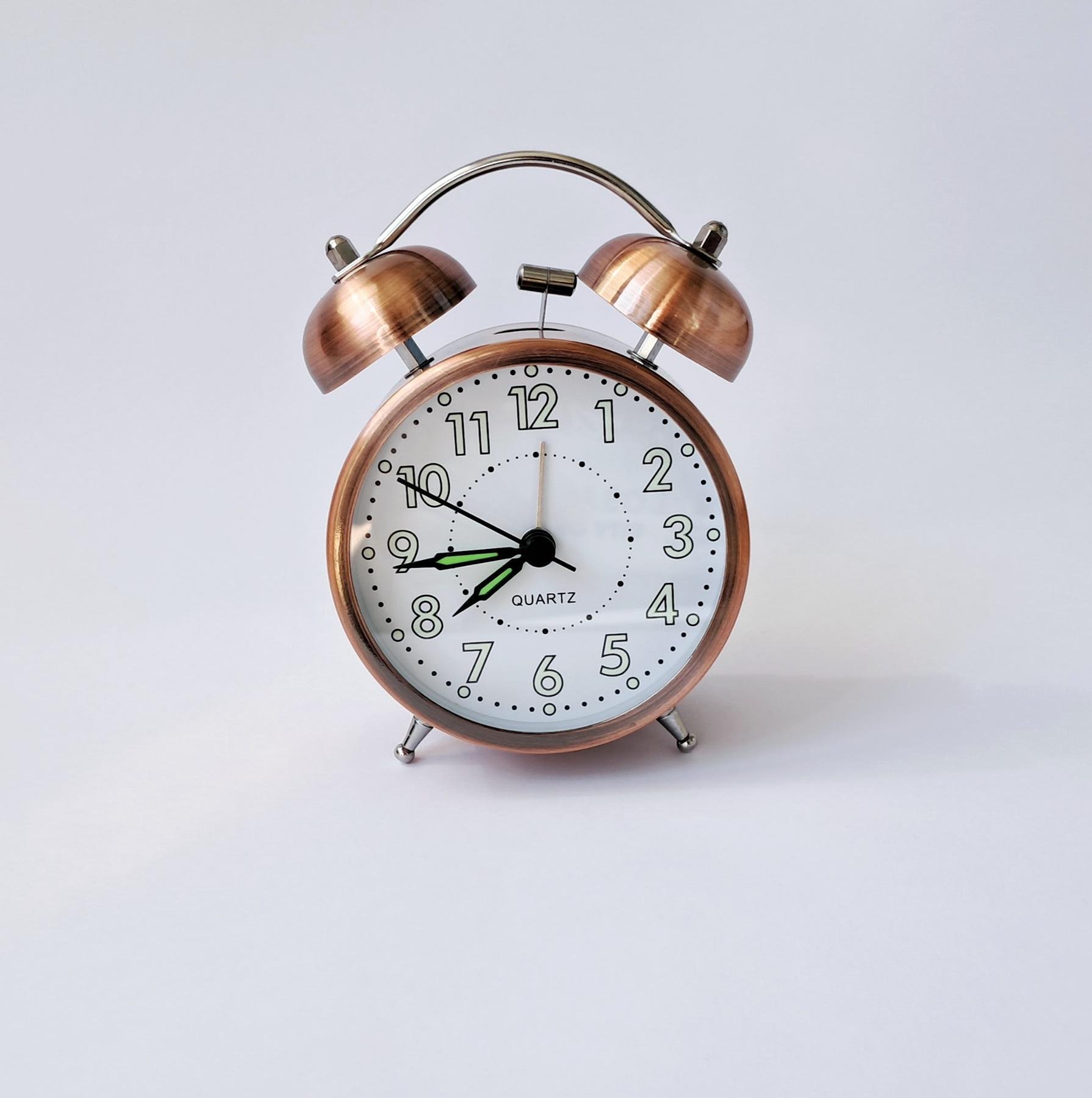 Годинник настільний з будильником сталевий флуоресцентний Коричневий (D40)