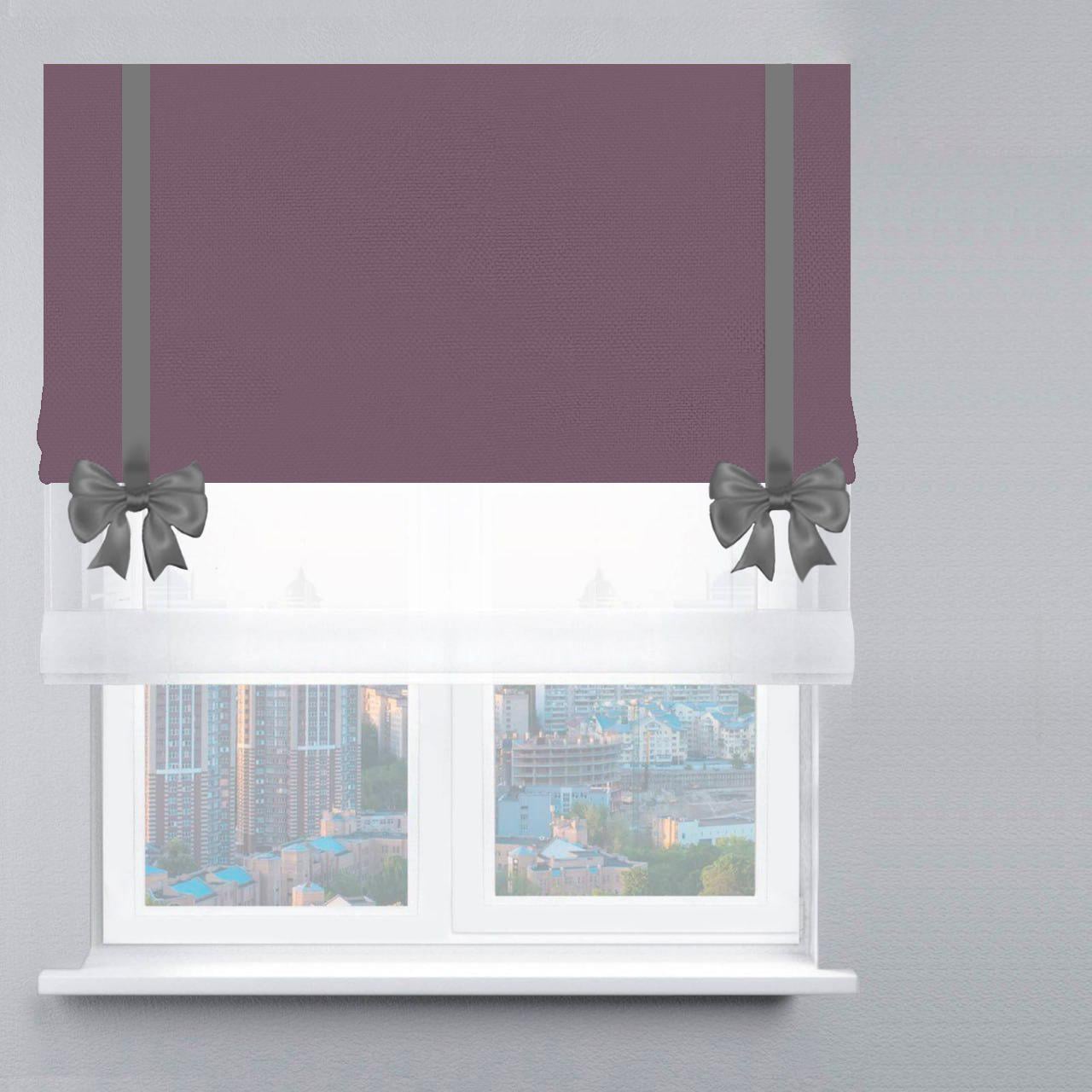 Римская штора день-ночь с цепочным карнизом велюр с лентой и бантом 120х170 см Белый/Лиловый