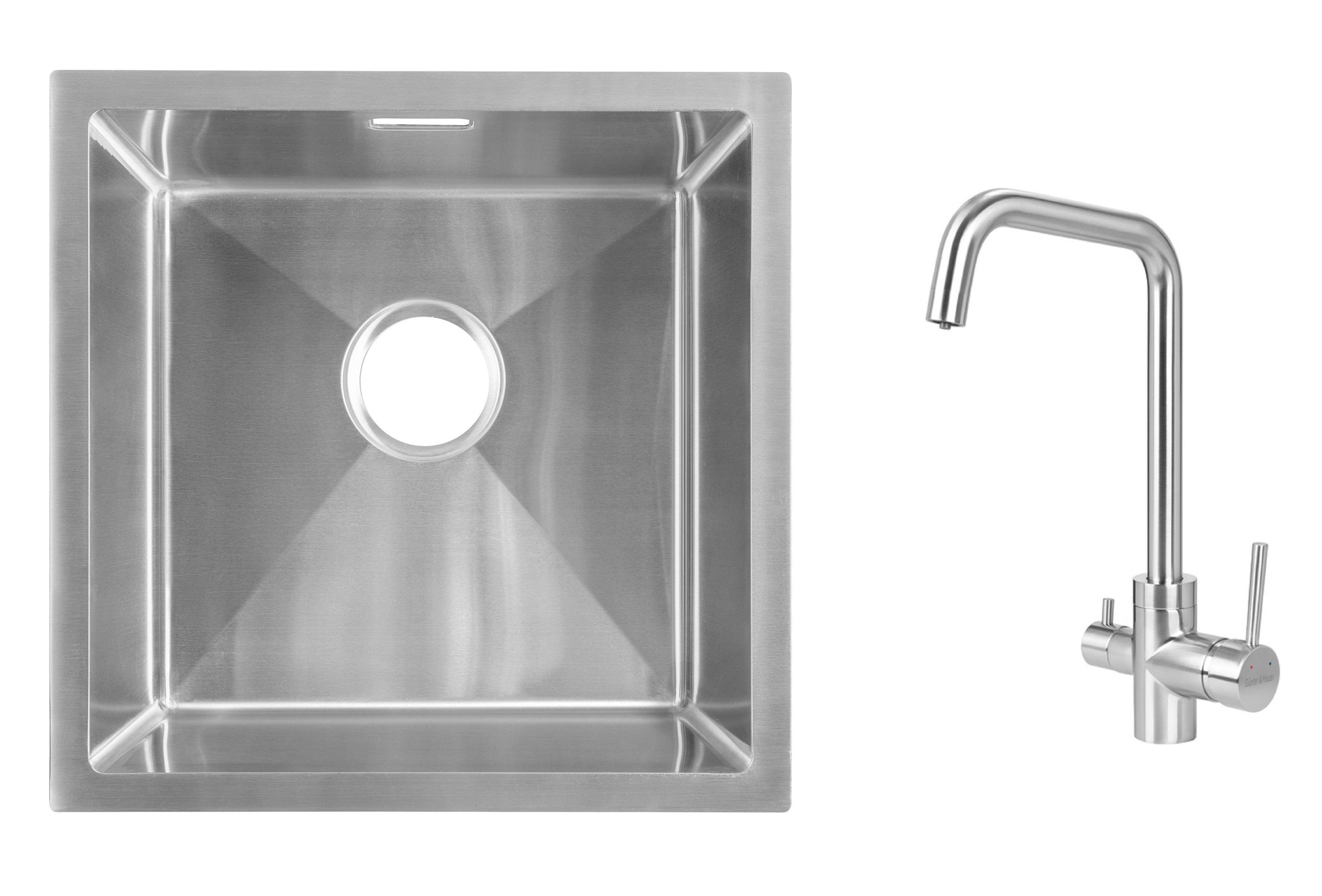 Комплект из кухонной мойки Gunter&Hauer Olef 4522 Inox и кухонного смесителя Gunter&Hauer HAFEN Brush