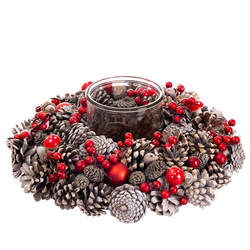 Венок рождественский со свечником Elisey Дары леса Коричневый (ND-211-V-10)