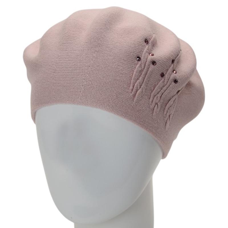 Берет женский двойной Novita Перо вискозный L/57-58 Бледно-розовый (276166)