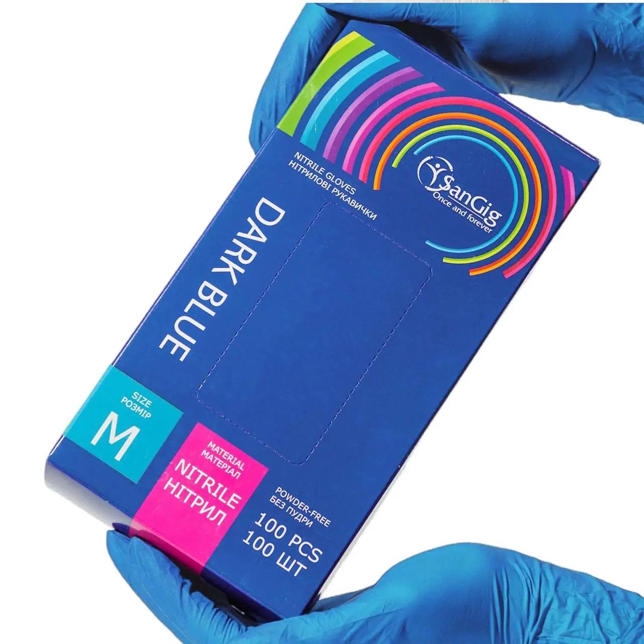 Перчатки нитриловые SanGig M р. 7-8 3,5 г 100 шт. Темно-синий (26139025) - фото 1 Перчатки нитриловые SanGig M р. 7-8 3,5 г 100 шт. Темно-синий (26139025) - фото 1