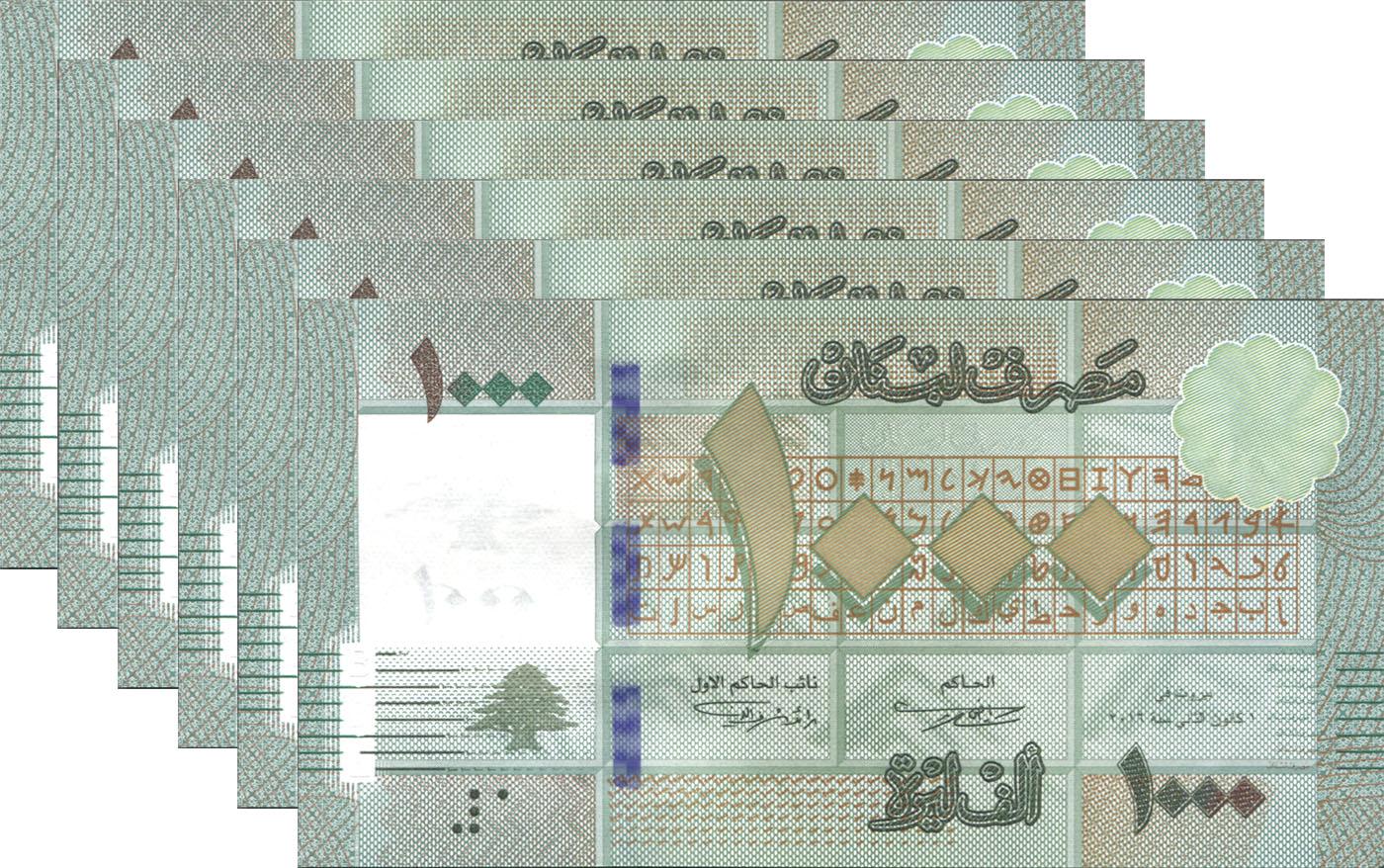 Коллекционная банкнота Ливан 2016 1000 ливров 6 шт. P90c UNC