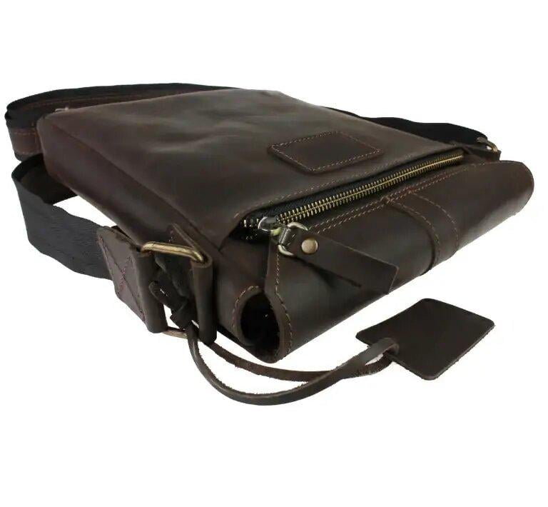 Сумка мужская Freeskin Space на плечо кожаная 25x21x4 см Темно-коричневый - фото 5