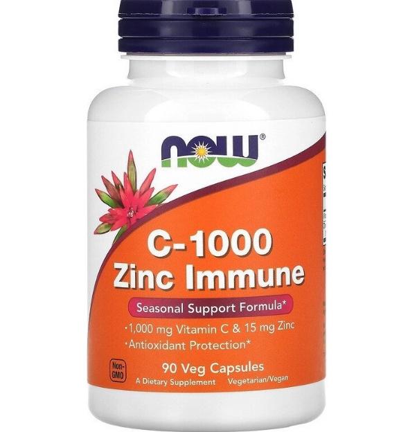 Вітамін C NOW Foods C-1000 Zinc 15 мг Immune 90 Veg Caps