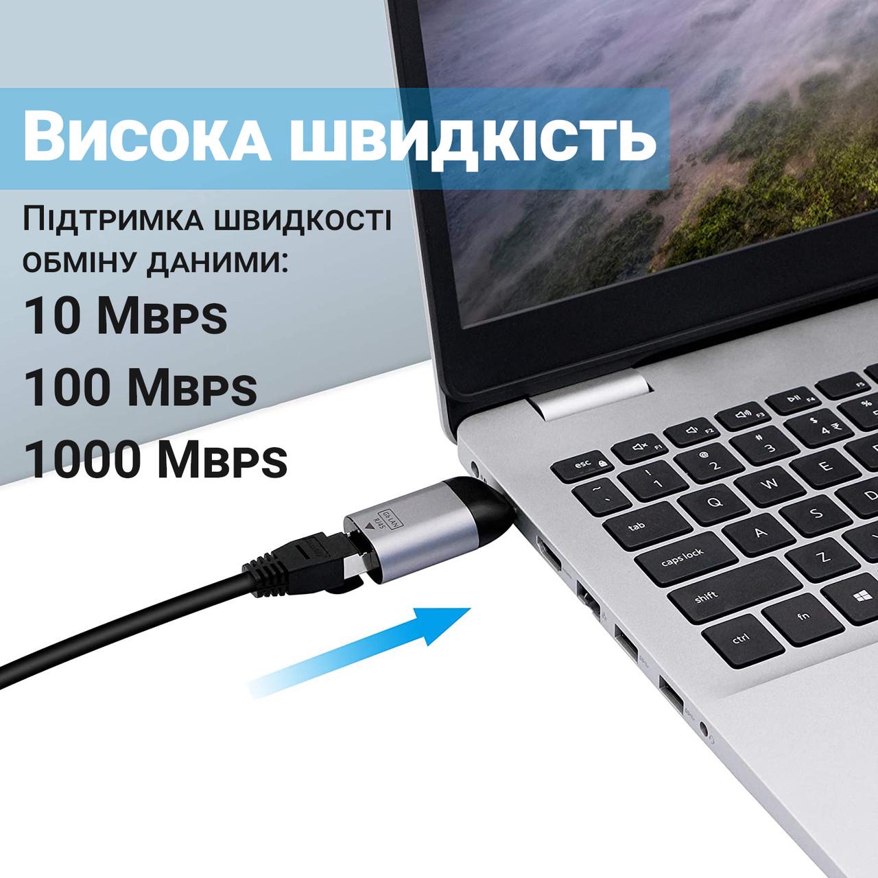 Карта сетевая Type-C to RJ45 Ethernet Addap UC2RJ45-01 для интернет подключения до 1 Гбит/с - фото 5