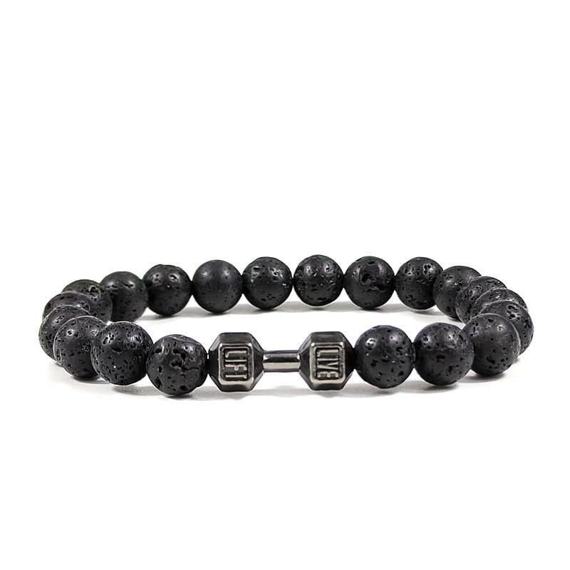 Браслет из лавового камня унисекс на резинке р. 19 см подходит для запястья 15–18 см Черный (U9774)