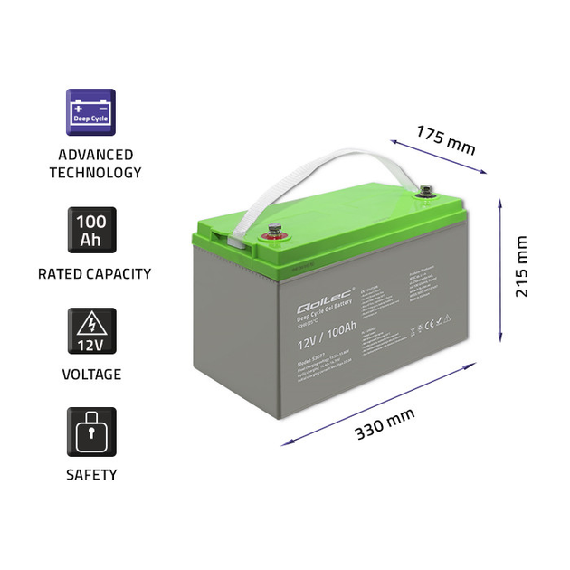 Акумулятор гелевий QOLTEC Deep Cycle Gel Battery 12V 100 Ah (92713) - фото 5