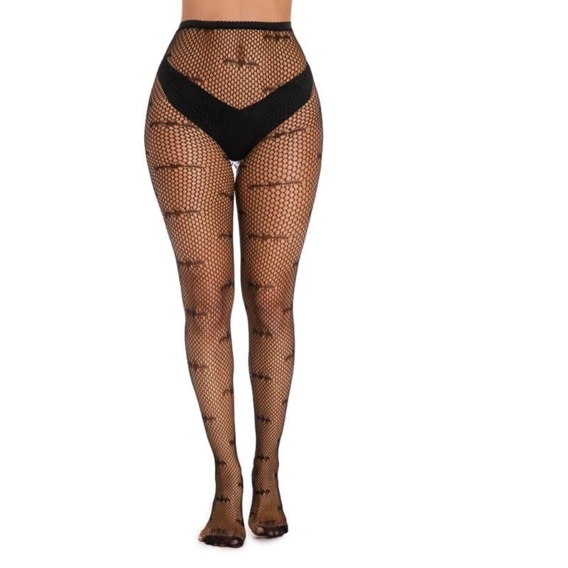 Колготки с летучими мышами в сетку женские One size Черный (К6124)