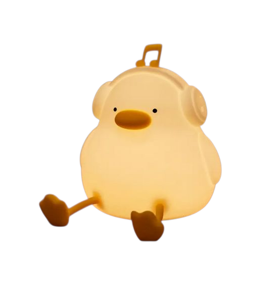 Нічник дитячий силіконовий Каченя в навушниках з таймером (YH-327-W)