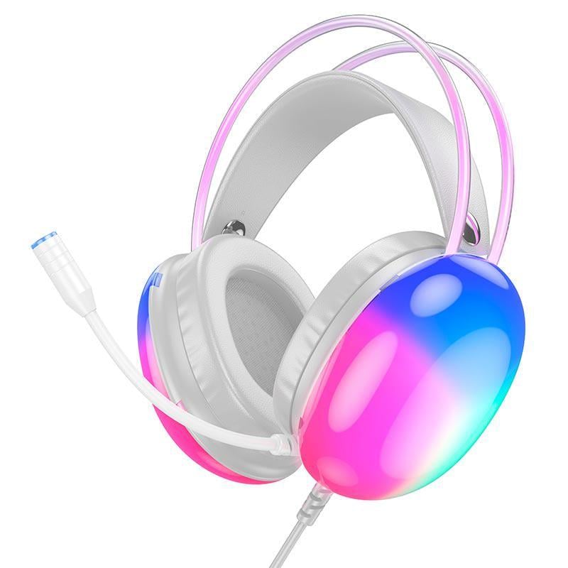Наушники игровые Hoco W109 с микрофоном и подсветкой 2 м White