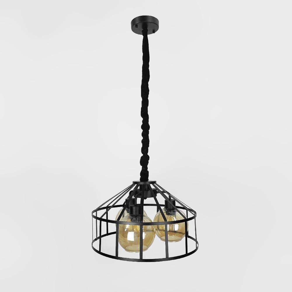 Люстра лофт на 3 янтарных плафона Черный (11508/3 BK+AM)