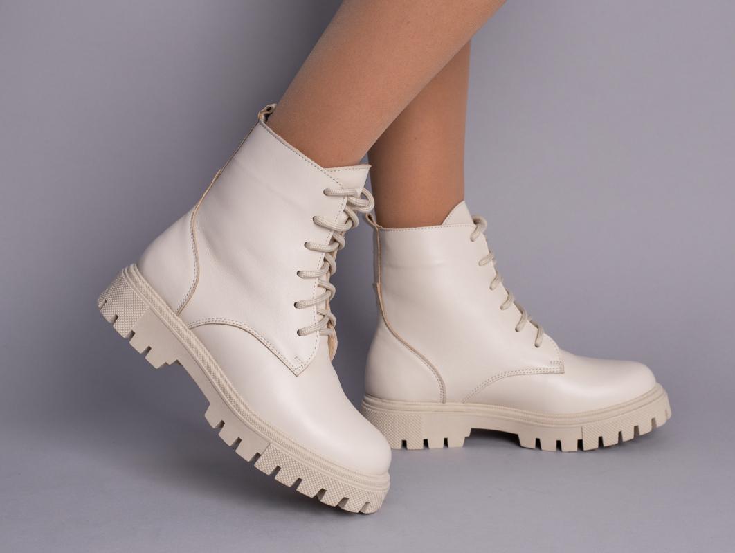 Ботинки женские кожаные на байке р. 36 Бежевый (6700-2д/36)