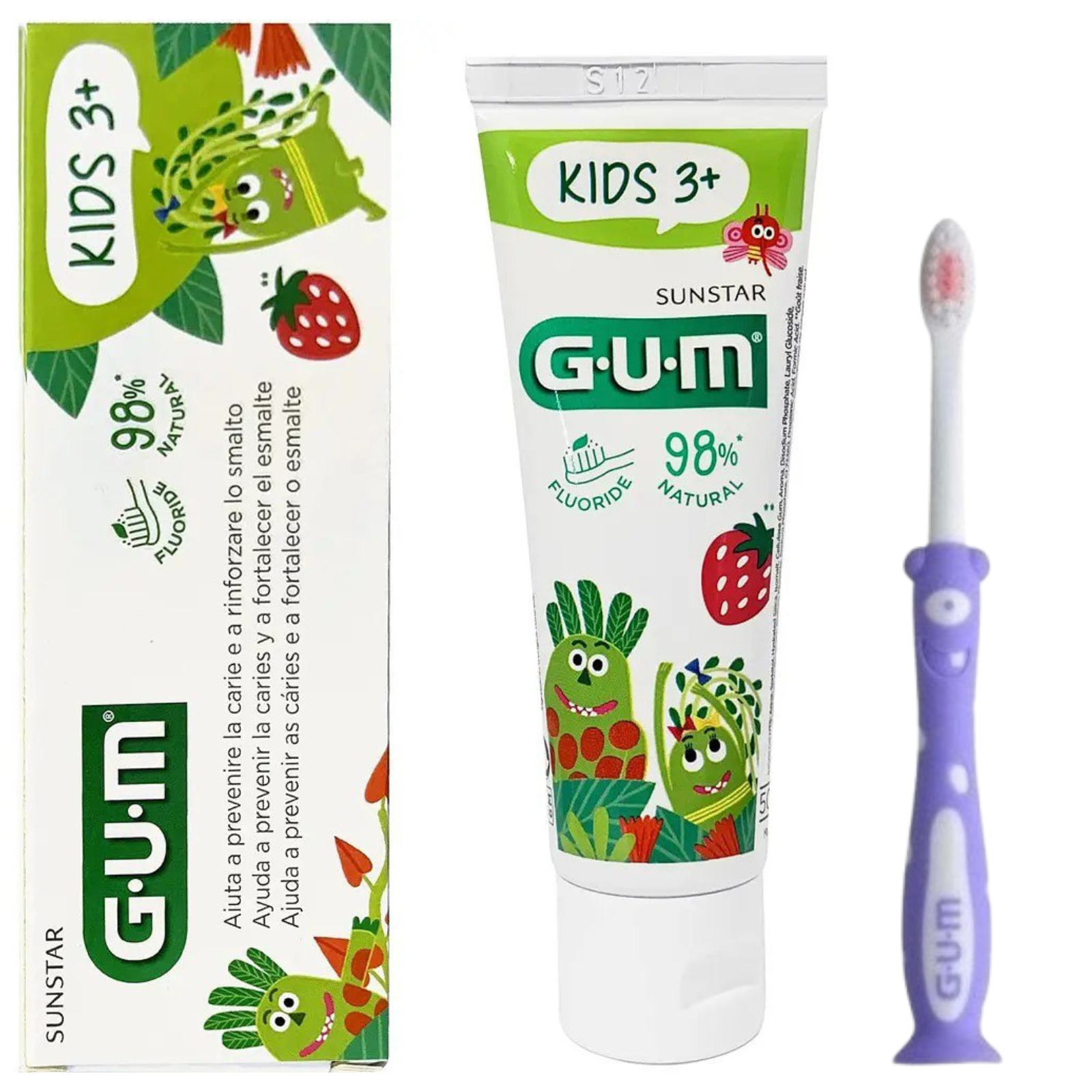 Набір для чищення зубів дитячий GUM Kids зубна паста-гель від 3 років 50 мл та зубна щітка Monster м'яка Фіолетовий (25427313)