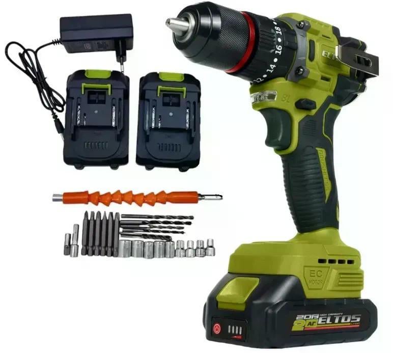 Шуруповерт аккумуляторный ELTOS ДА-20/13 UBL кейс бесщеточный мотор 2 Ач 52 Нм/кейс (33864276)