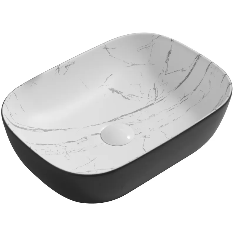 Раковина накладна MIXXUS Premium Diverse-0112 Marble прямокутна 455x325 мм Black/White (MP6541)