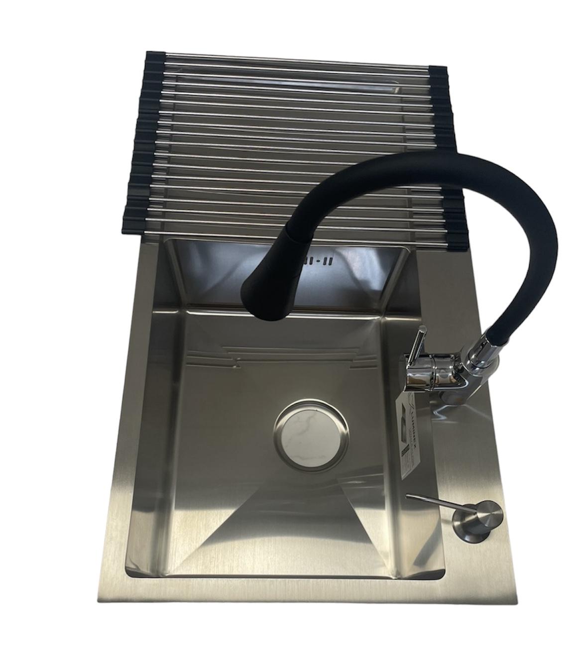 Мойка кухонная Luminex 7844 правая/смеситель-кран гибкий для кухни Kroner KRP Küche-C031BLK