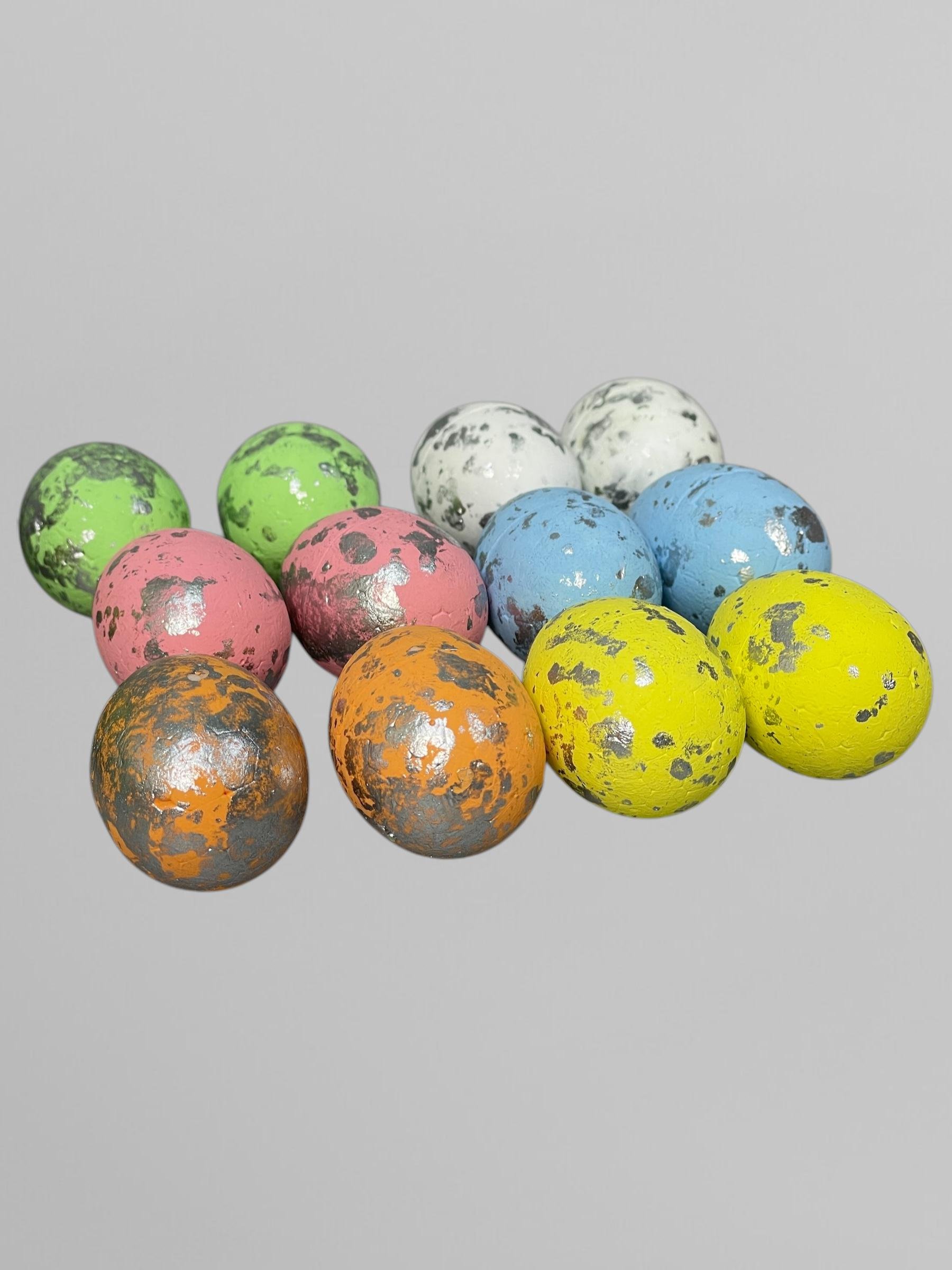 Искусственные яйца на Пасху с серебром 3х4 см 12 шт. Разноцветный (С0115)