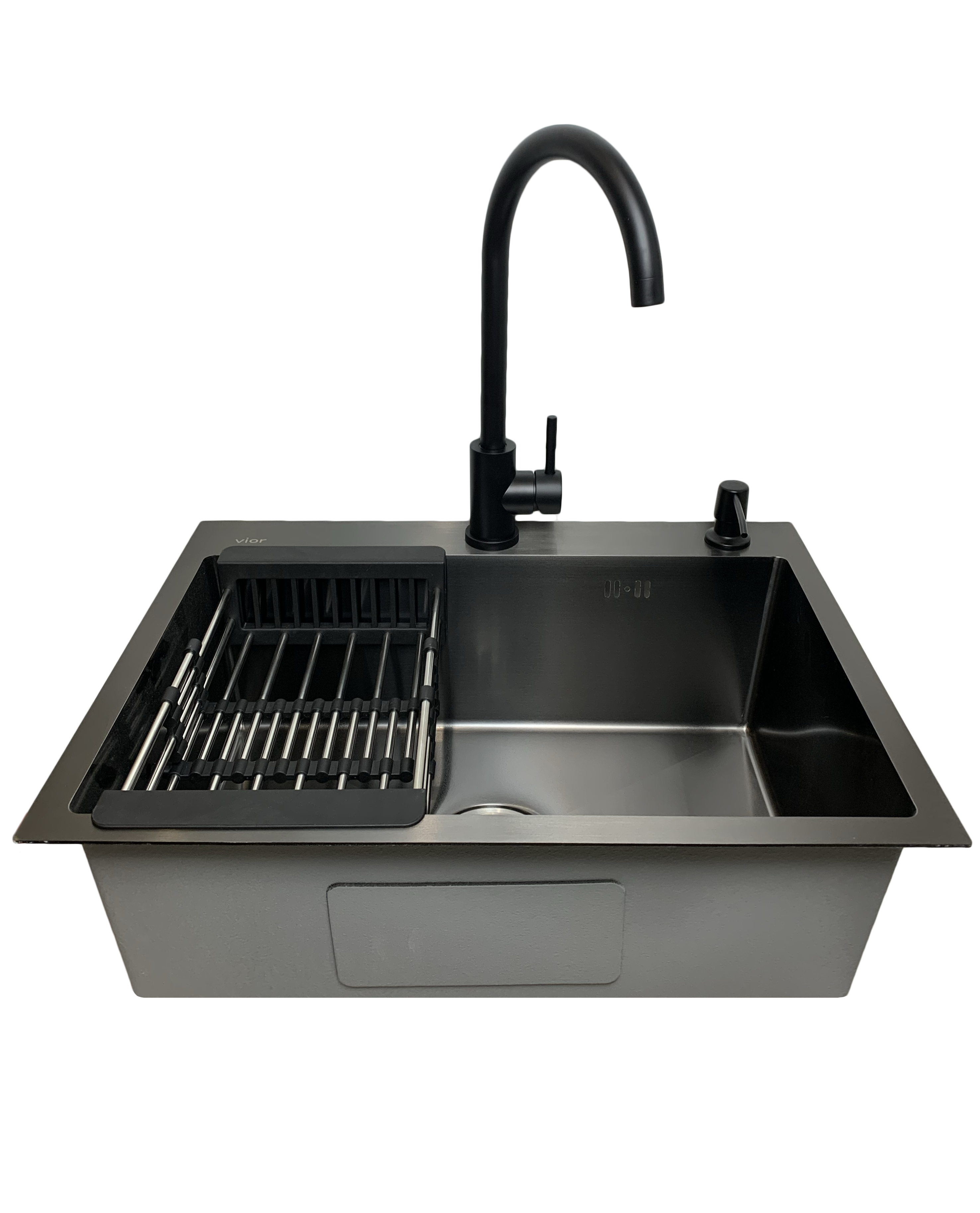 Мийка кухонна Vior 58х43 см PVD змішувач/кошик/дозатор/сифон Чорний (9e0a154a)