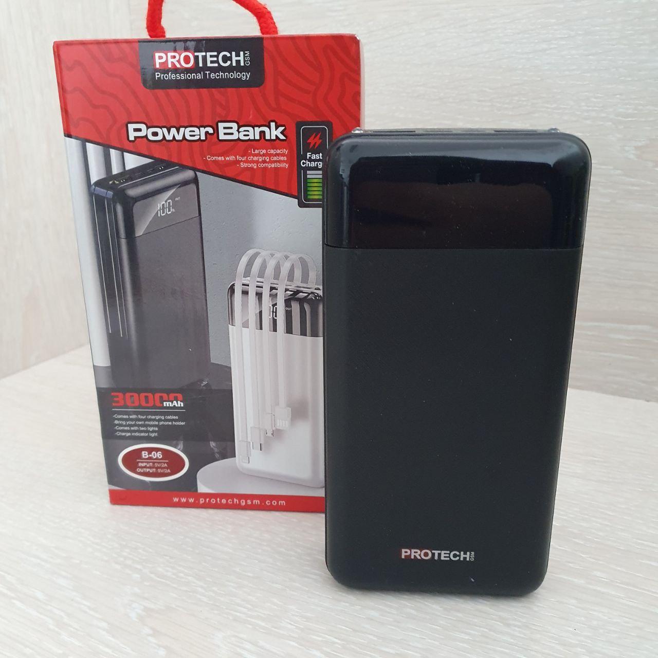 Внешний аккумулятор повербанк PROTech B-06 2A 5W USB/Type-C/MicroUSB/Lightning  Мощный 30000 mAh