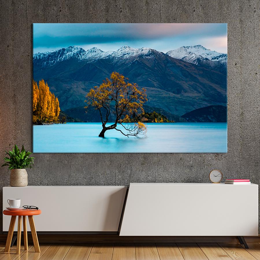 Картина природа Дерево в озере на фоне гор 120x80 см (A1124-1)