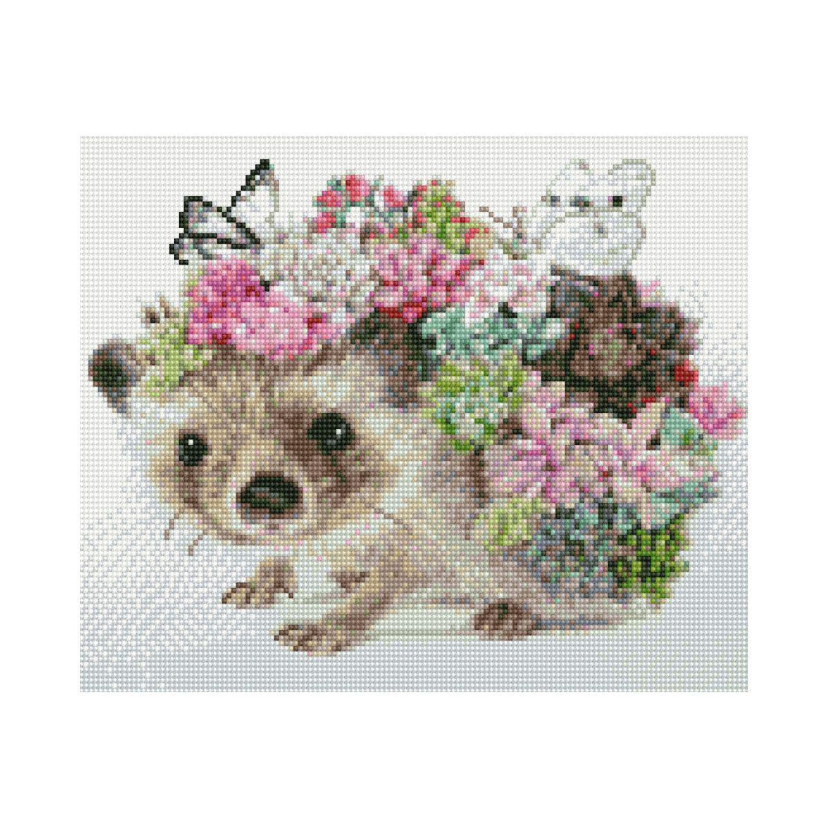 Алмазная мозаика Strateg Ежик с цветами 30х40 см (Str-HX008)