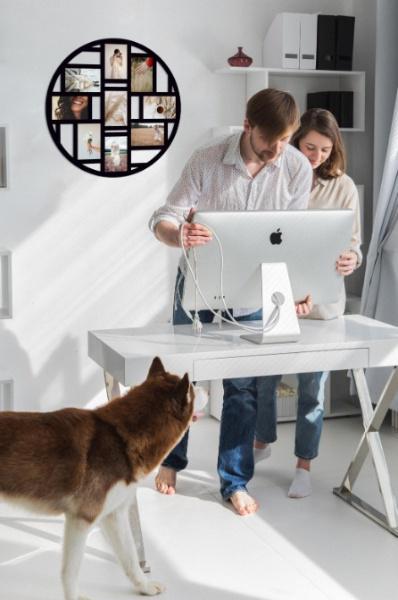 Панно дерев'яне на стіну для вітальні дитячої кімнати для сім'ї Decart Рамка для фото Круг 86х86 см рамки 15х22 см