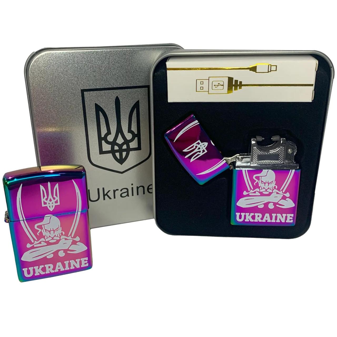 Зажигалка дуговая Украина HL-449 электроимпульсная USB Хамелеон - фото 2