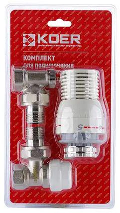 Комплект для подключения радиатора KOER 1/2'' угловой с термоголовкой (9081508)
