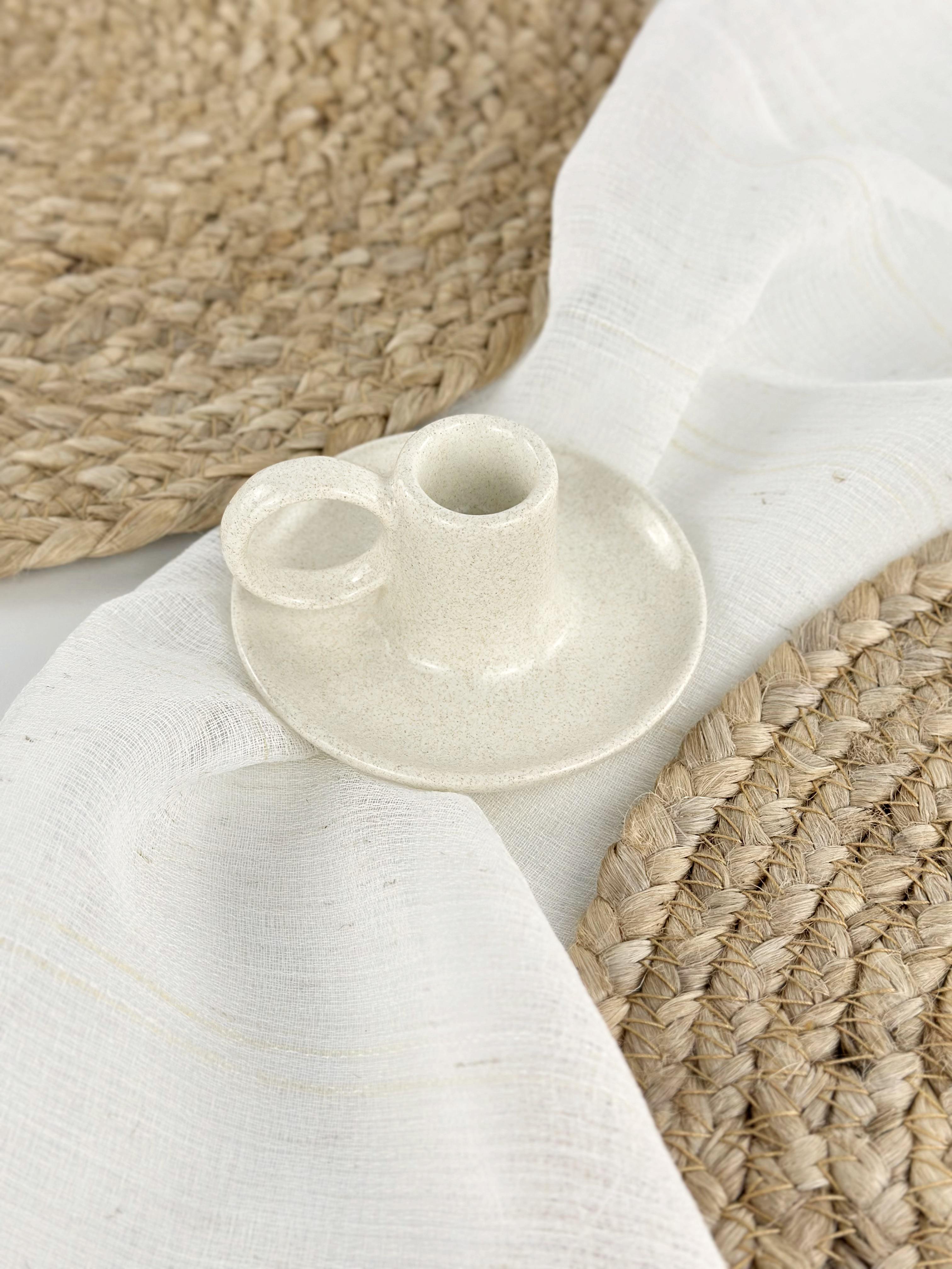 Подсвечник-блюдце для дома глиняный Гражда 5 см Белый (17000-4)