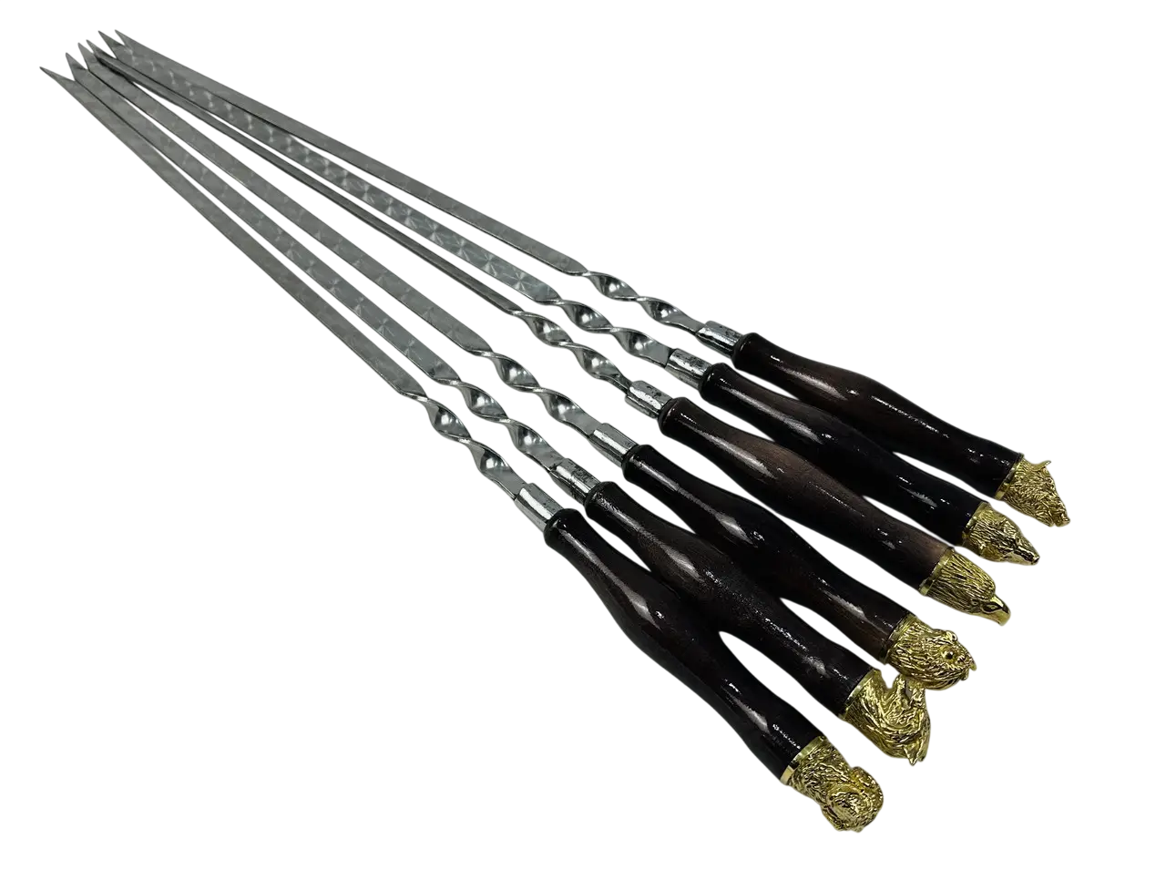 Набір шампурів подарунковий GrillMaster Сафарі із нержавіючої сталі 3 мм латунь 6 шт. Венге (10-164-SH-3124)