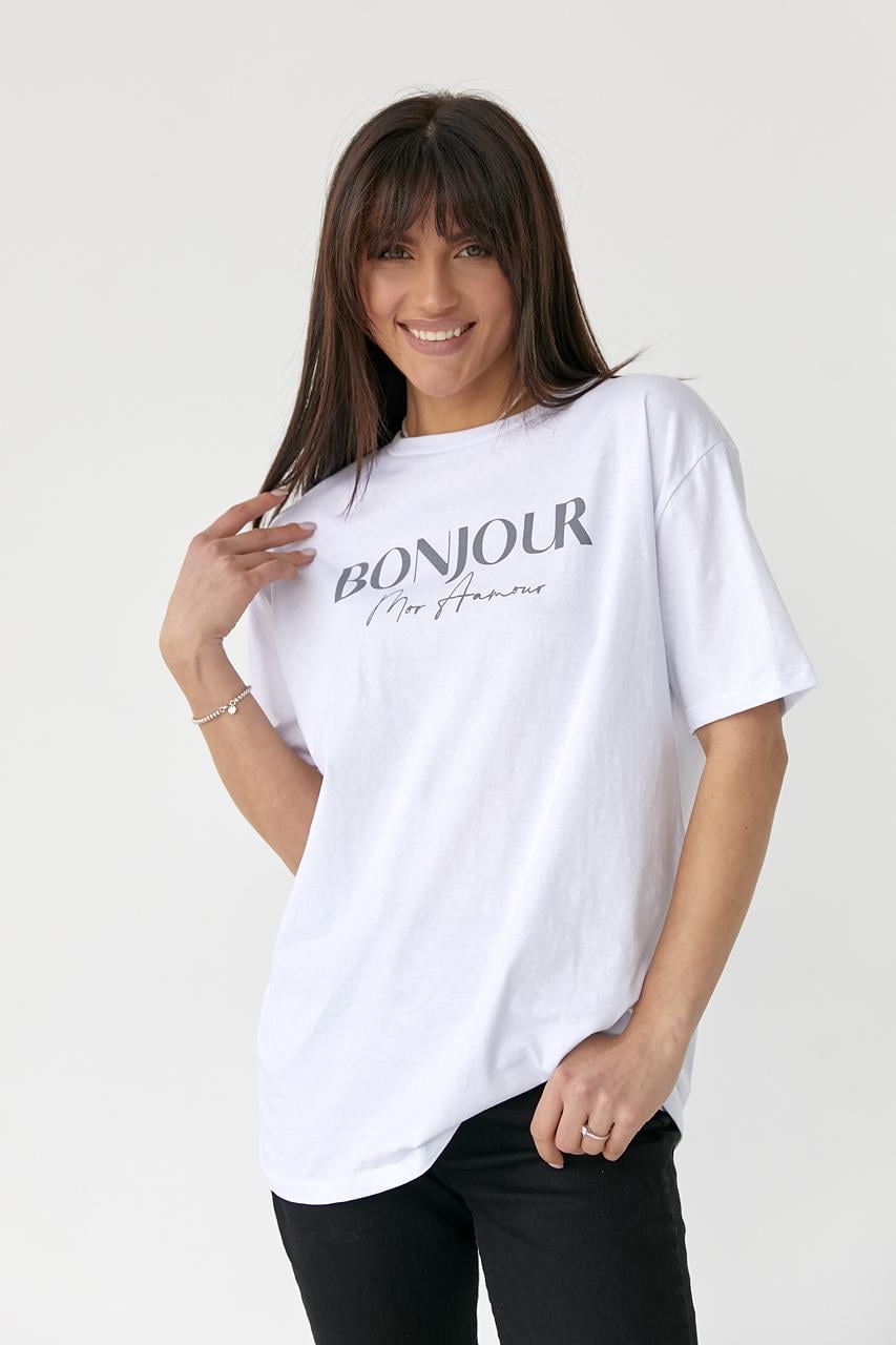 Футболка "Bonjour mon amour" M Молочный (10090004) Футболка "Bonjour mon amour" M Молочный (10090004)