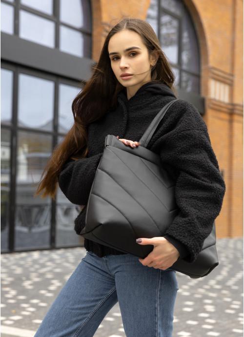 Жіноча сумка-шоппер Sambag з прострочкою Чорний (7400421434)