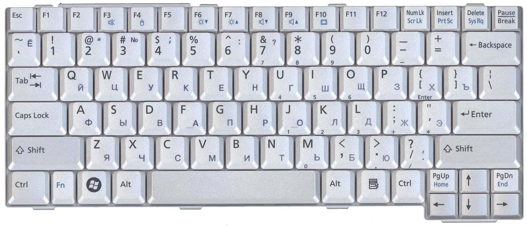 Клавиатура для ноутбука Fujitsu E8110/T4210/S7110/S2110/S6230 Silver Клавиатура для ноутбука Fujitsu E8110/T4210/S7110/S2110/S6230 Silver